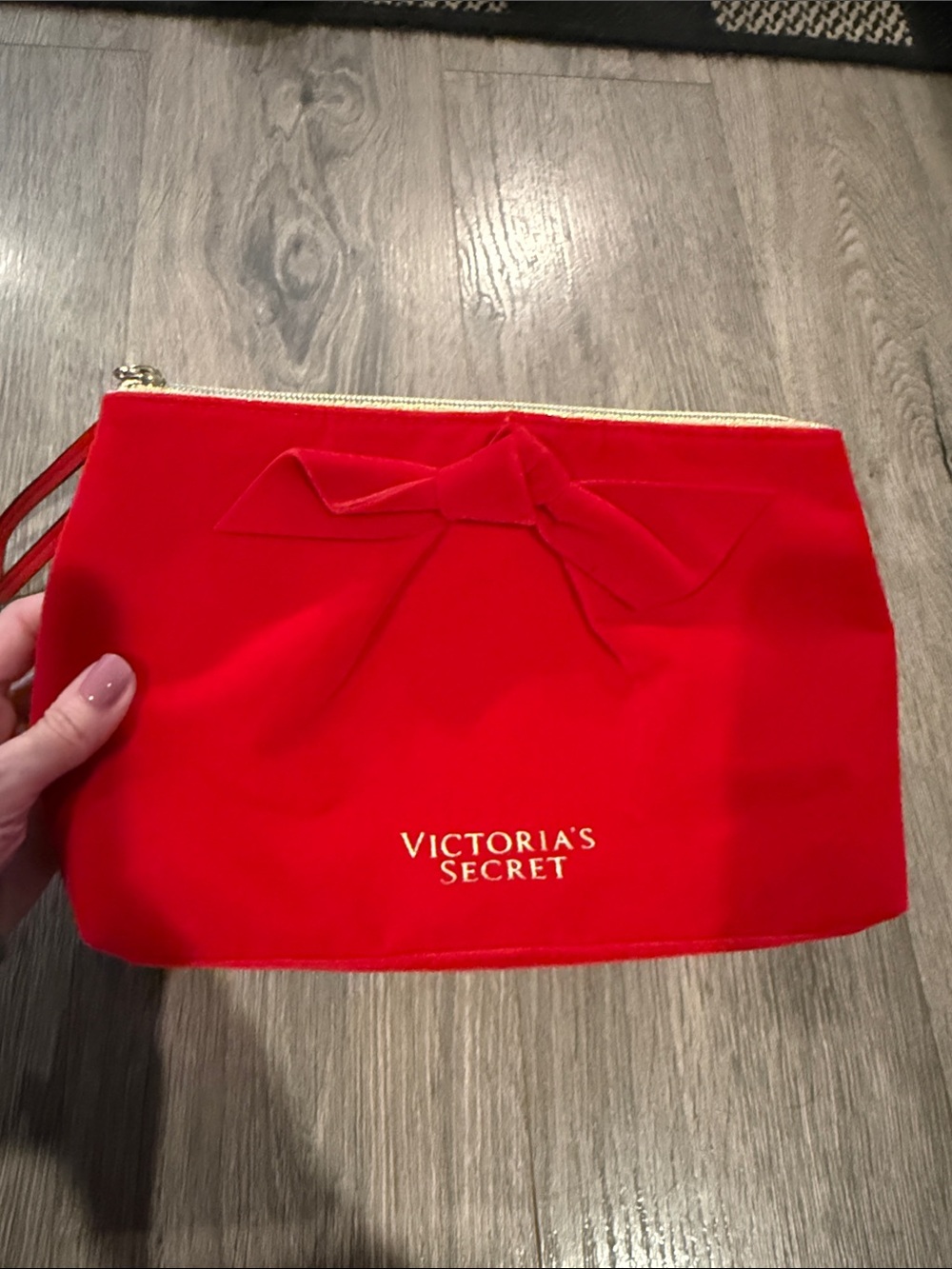 Victoria's Secret Red Velvet Bow Cosmetic Pouch with Gold Zip